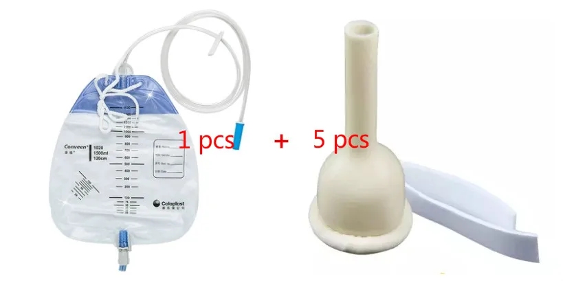 

1 drainage bag &5 latex/silicone self adhering male external catheter urinal elderly incontinence urinary silicone sleeve choose