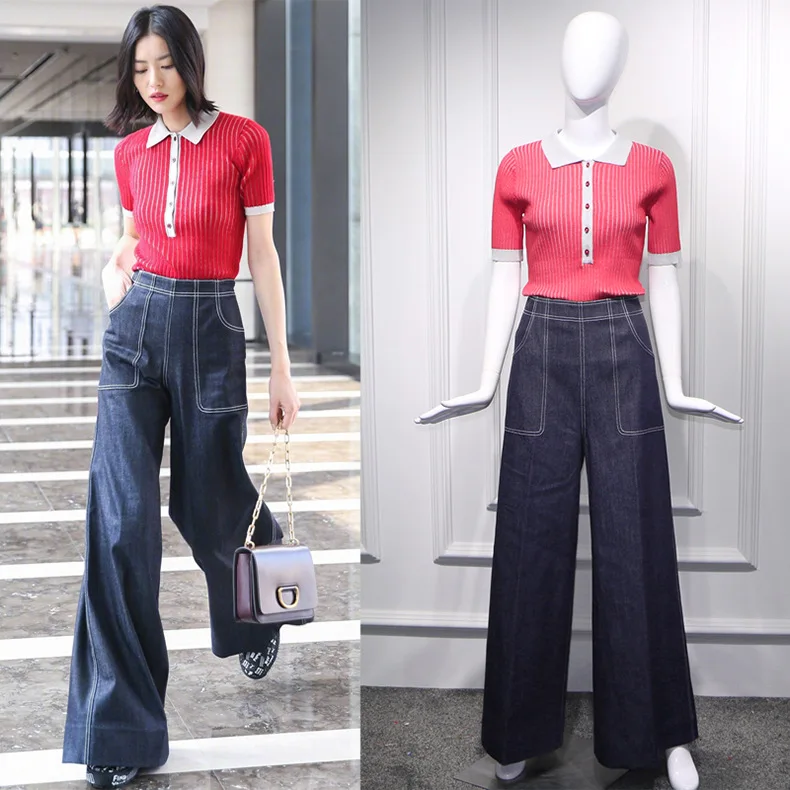 Женские широкие брюки модные с высокой талией карманами повседневные свободные