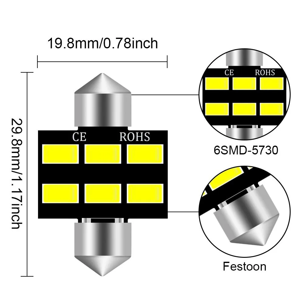 2шт 31 мм автомобильный стиль 6SMD 5730 без ошибок Canbus маркер лампа светильник для