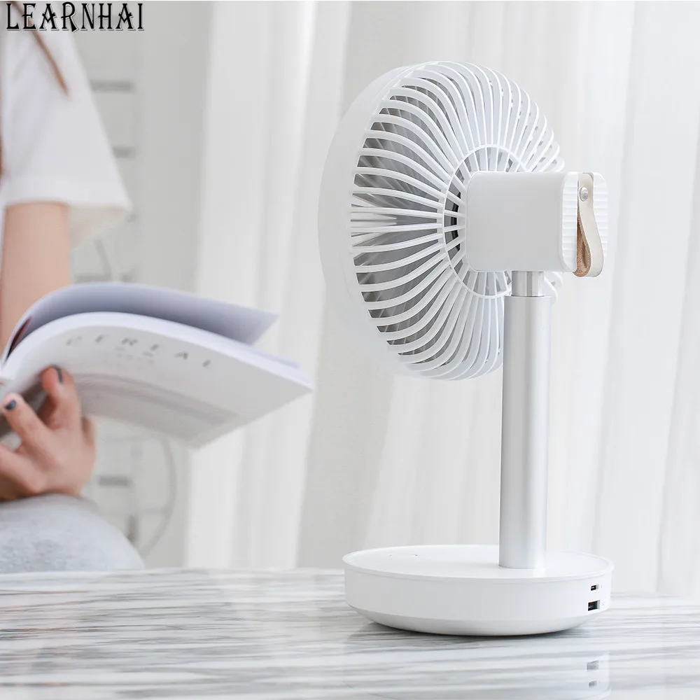 LEARNHAI Новое поступление P19 4 Шестерня Регулируемая ветровая плавающая головка Настольный вентилятор с внешним аккумулятором для зарядки мобильного телефона для дома