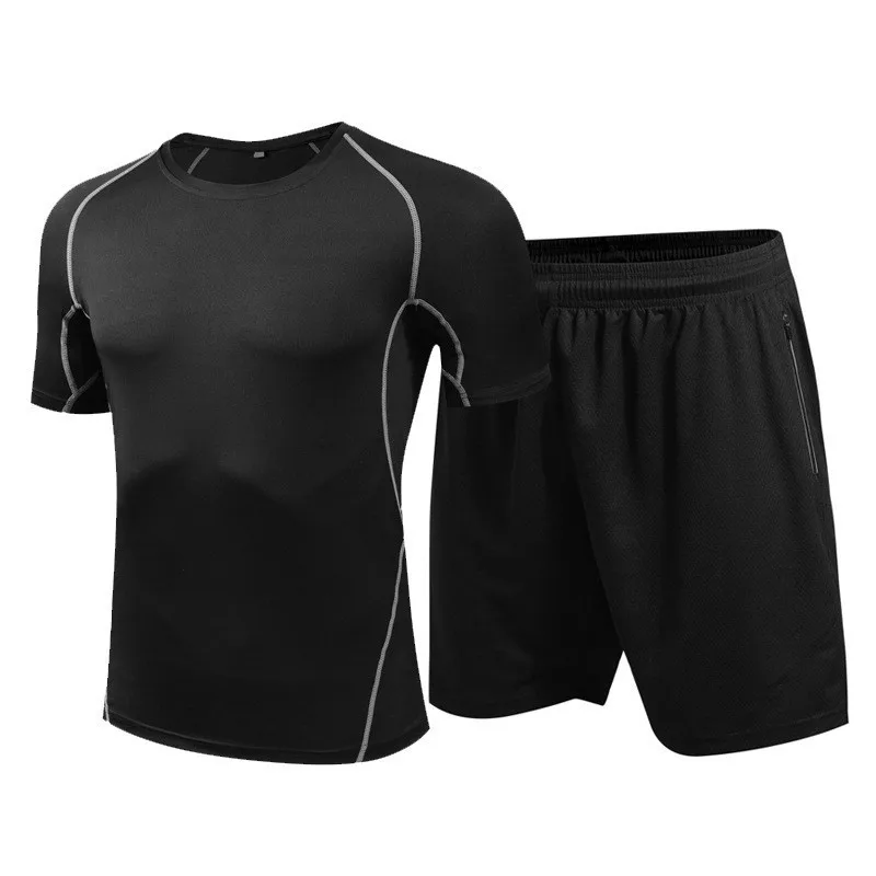 Men sportswear-B2 Мужская спортивная одежда, черный, серый, белый спортивный костюм, Мужская эластичная одежда для тренировки в спортзале, дышащая тренировка бега трусцой комплект для бега - Цвет: Men sportswear-B2