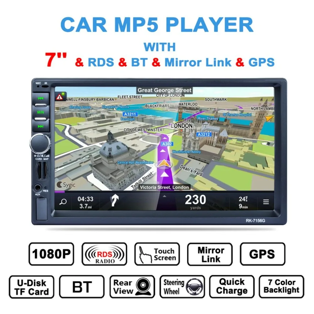 2Din 7 дюймов RK-7156G автомобильный MP5 Bluetooth FM/RDS автомобильный Радио HD сенсорный экран gps навигация автомобильный мультимедийный плеер Поддержка USB TF