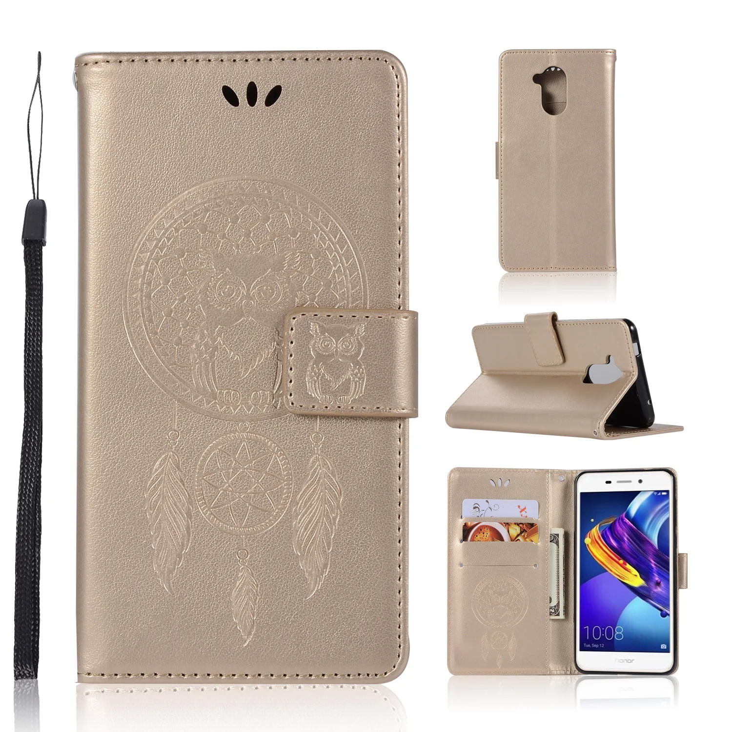 Роскошные сова печатных Wallet Coque для huawei Honor 6C тиснением кожаный бумажник Магнит