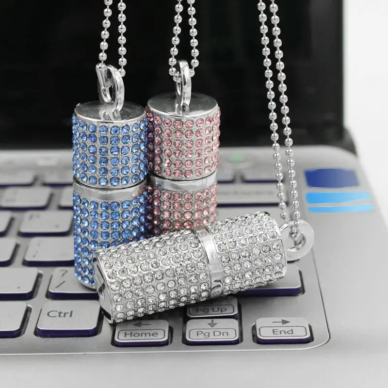 Серебристый розовый синий ювелирный Хрустальный Usb флеш-накопитель 3 0 ожерелье