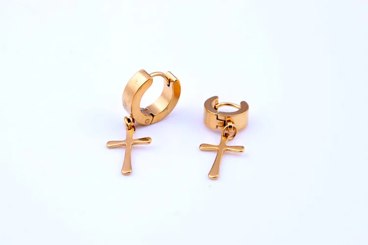 Модные мужские и женские серьги в виде креста цветные золотые черные маленького