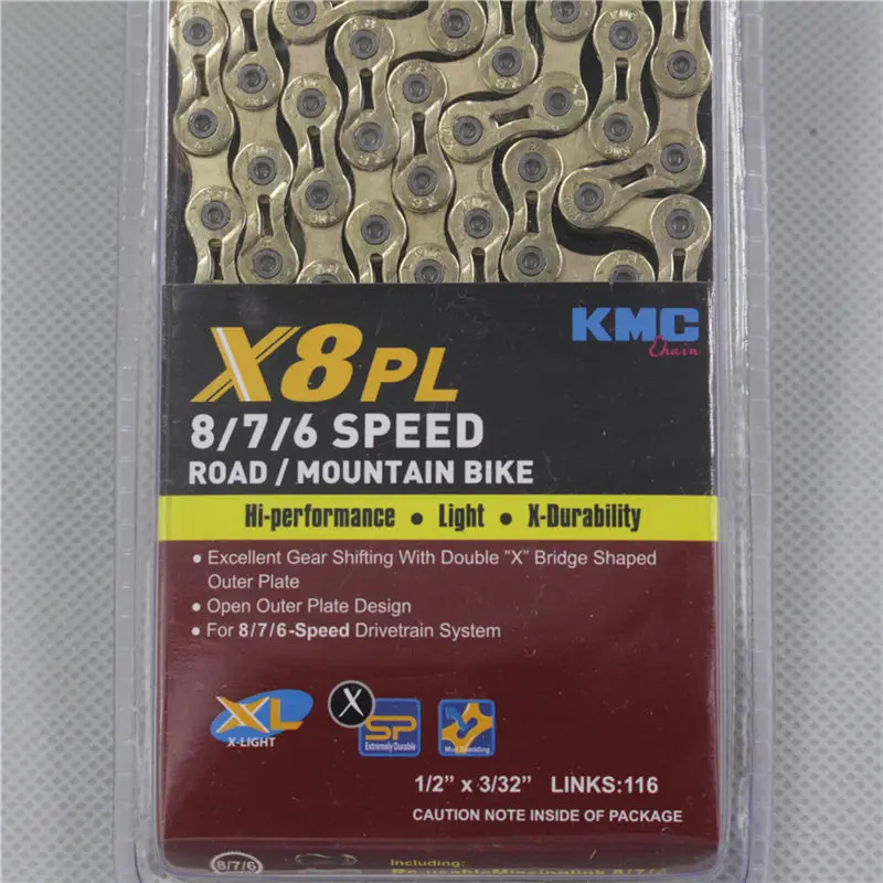 Велосипедная цепь KMC X8 X9 X10 X10SL X11 X11SL X12 7S 8S 9S 10S 11S 12S для MTB/шоссейного велосипеда Shimano/SRAM 8 9 10 11 скорость 116л/цепь - Цвет: X8PL Gold 116L
