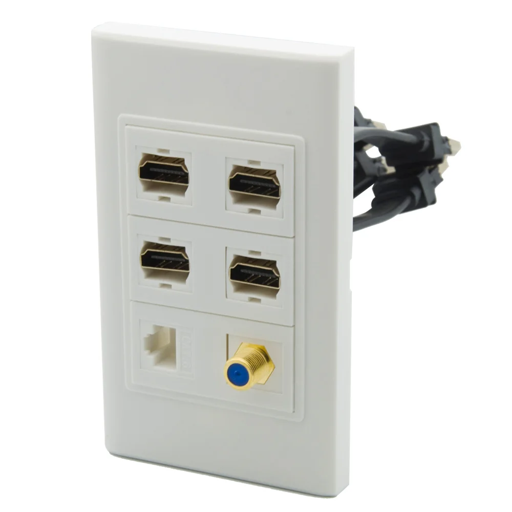 

1 Gang No Screw 1 Port CAT6 RJ45 1 Port F RG6 TV 4 Ports HDMI Flat Short Cable Style Female To Female Wall Plate