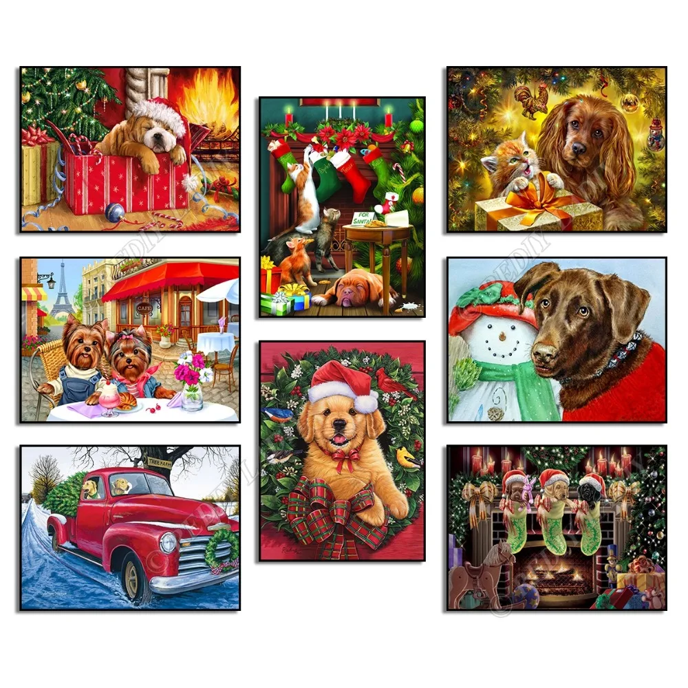 5D алмазная живопись вышивка крестиком Рождественская собака полный