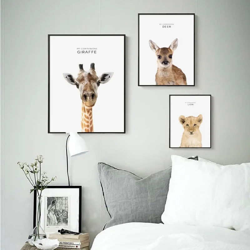 Скандинавские милые детские животные Олень Кот Жираф Лев профиль для детей