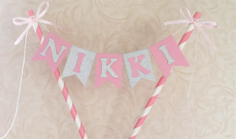 Новинка розовое серебряное название на заказ украшение для торта флажки девочек