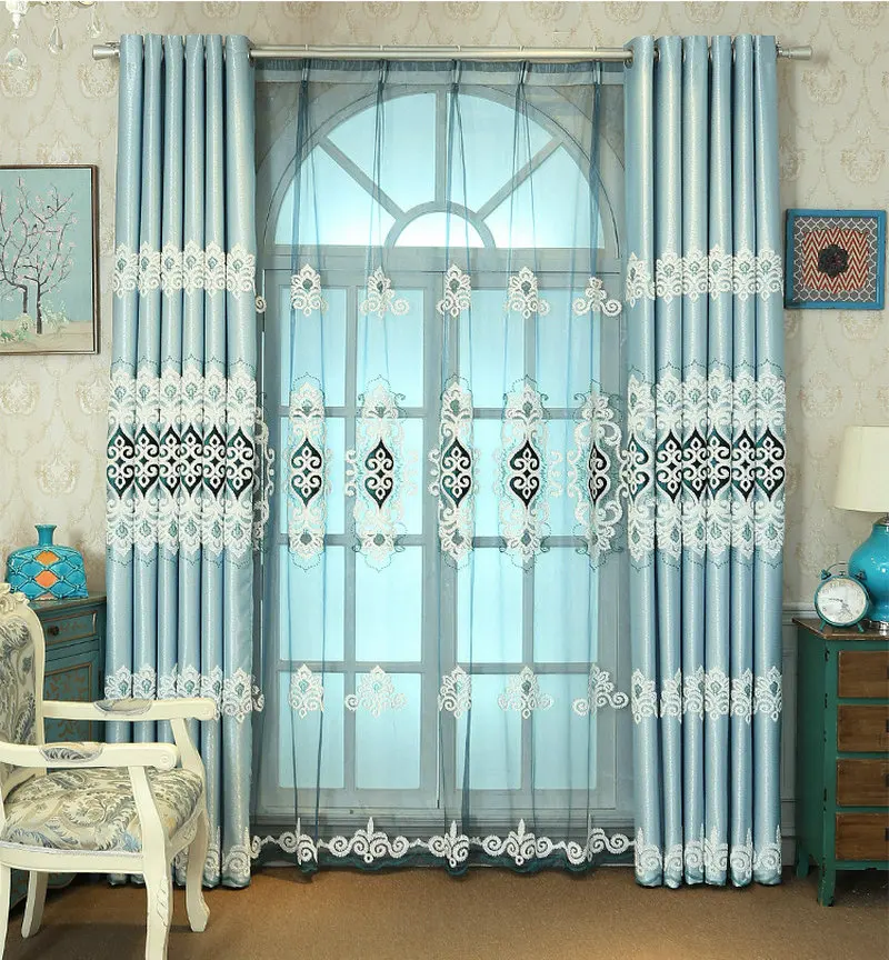 Роскошная Затемняющая штора с цветочной вышивкой в европейском стиле