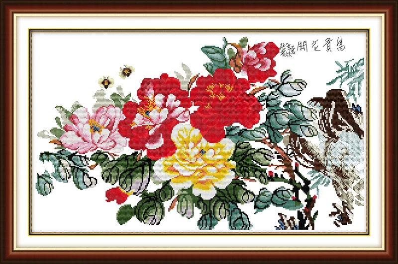 

Wealth peony flower cross stitch kit flower 18ct 14ct 11ct count printed canvas stitching embroidery DIY handmade needlework