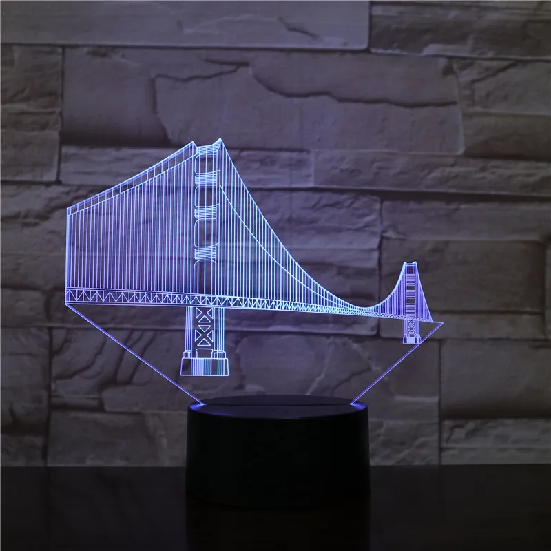 USB светодиодный 3d-ночник Золотой мост ворота многоцветный RGB фестиваль подарок знаменитые здания декоративные огни настольная лампа спальня