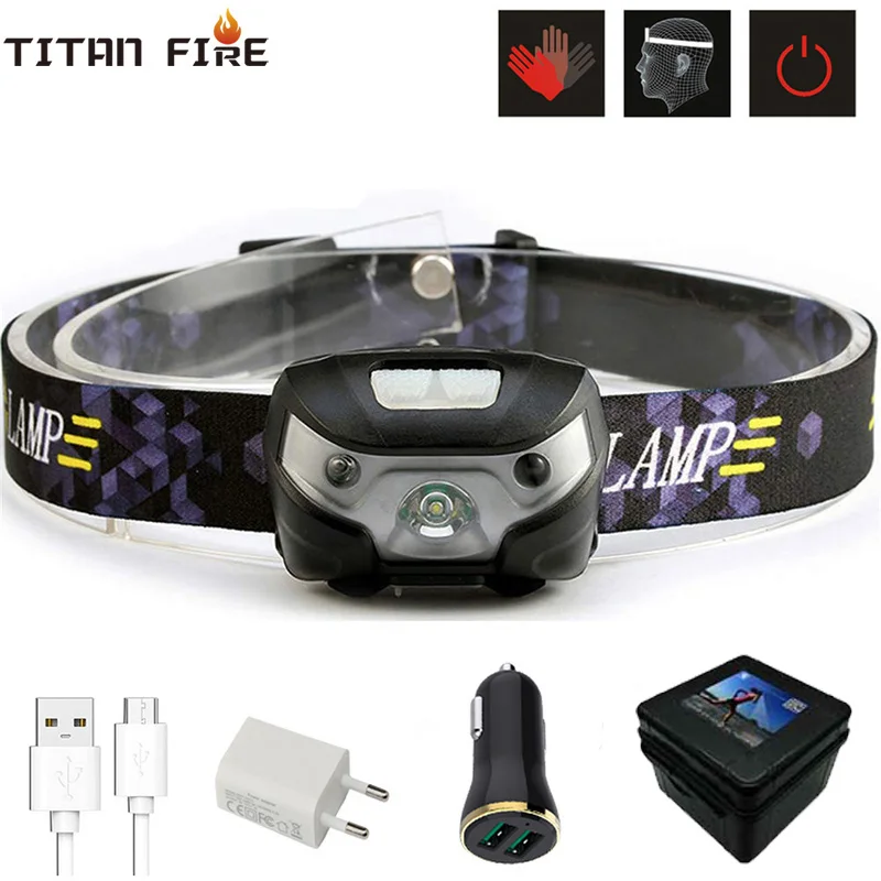 Светодиодный налобный мини фонарь с датчиком движения тела 4000 лм перезаряжаемый