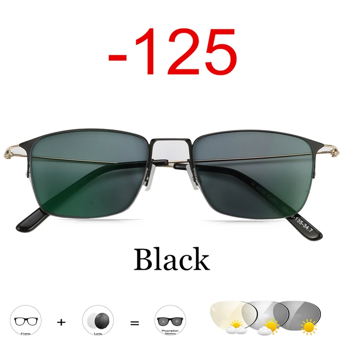 Black -125 Очки для близорукости, фотохромные очки для мужчин и женщин, очки для близорукости, оправа с цветными линзами, солнцезащитные очки для близорукости, титановые очки - Цвет оправы: Black -125