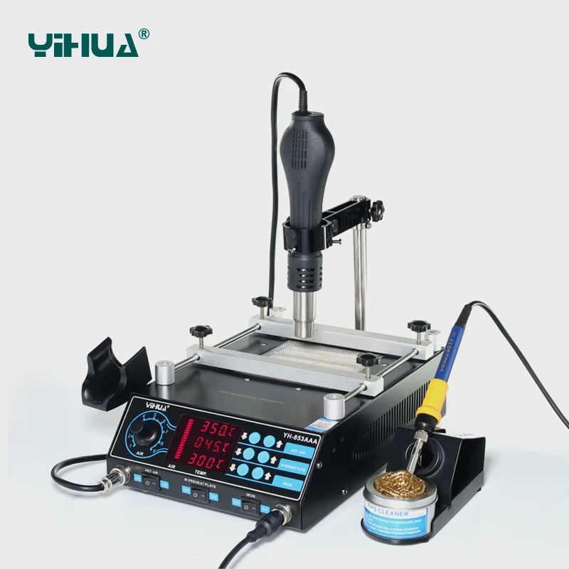 YIHUA 853AAA 3 в 1 Bga паяльная станция 650 Вт SMD горячего воздуха пистолет + 60W паяльники 500W