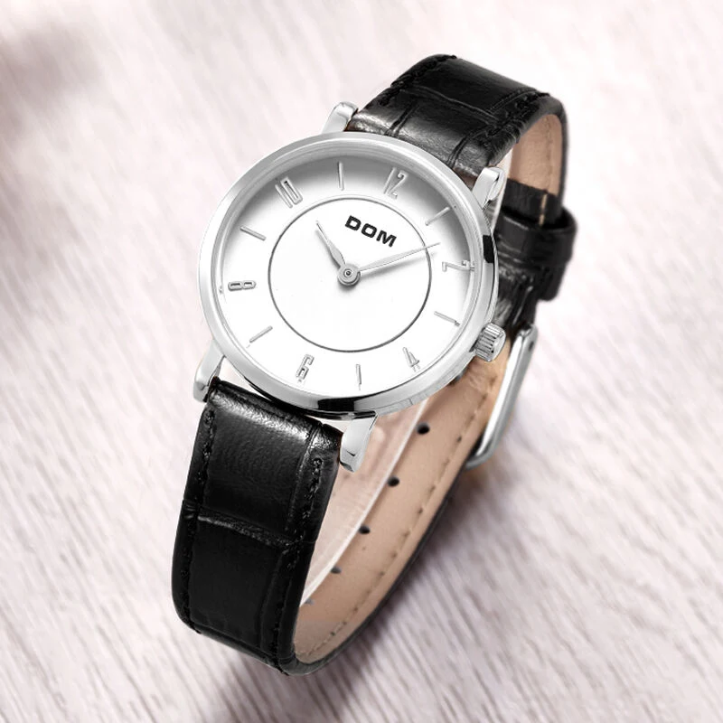 DOM женские часы модные роскошные кварцевые наручные Лидирующий бренд с кожаным