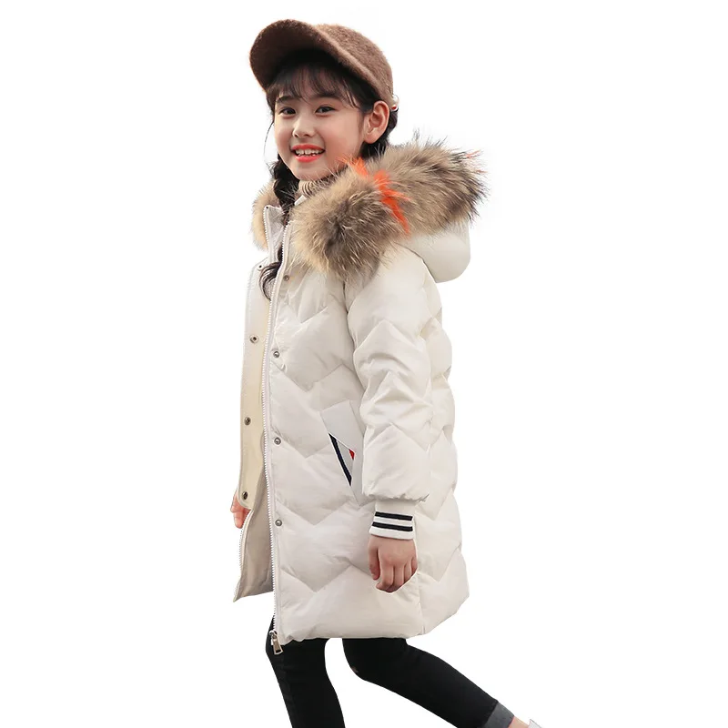 

New Down Girls Thickened Long-and-Medium-length Outerwear Fashion Lovely Girls and Adults Big Hair Collar Winter Korean Dress