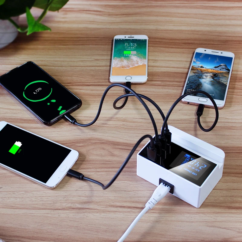 Смарт USB зарядное устройство настенный адаптер станция концентратор светодиодный дисплей Мобильный телефон настенное зарядное устройство для iPhone samsung с зарядным держателем