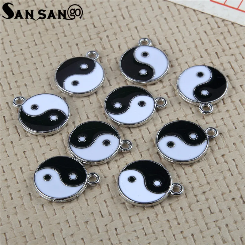 

18mm Vintage Style Enamel Taji Yin Yang Gossip Charms Pendant For Necklace & Pendant Jewelry Accessories 10pcs