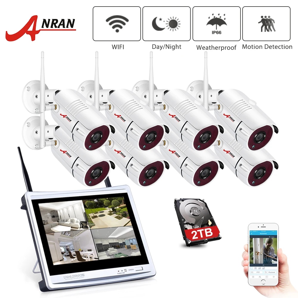 ANRAN wifi 2MP 12 дюймов ЖК-экран NVR комплект система камер домашней безопасности сетевая ip-камера ночного видения Видео Surveillace Kit