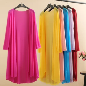 Женский длинный кардиган, тонкий сетчатый Кардиган большого размера 5XL с длинным куртка с сеткой, Солнцезащитная рубашка, лето 2021