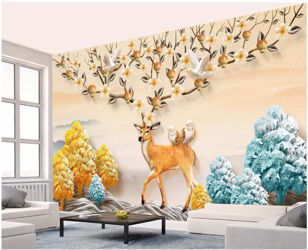 Настенные 3d обои на заказ с изображением лося рельефные украшения для стен