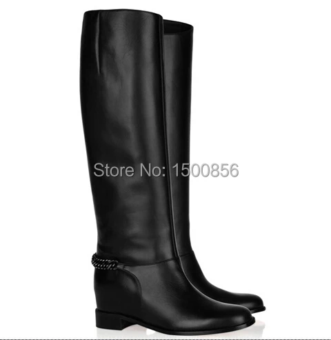 2014 Fashion Brand Winter Woman Shoes Genuine Leather Knight High Long Motorcycle Boots Knee-High Flat Heel For Women | Обувь