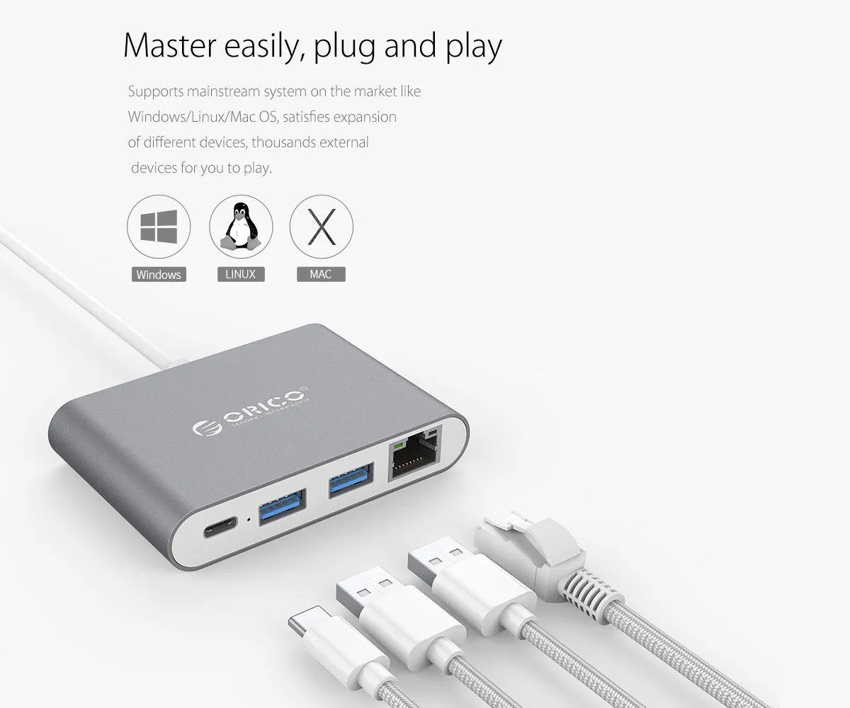 USB Ethernet адаптер 2 порта USB 3,0 type-C* 1 концентратор USB к Rj45 Соединительная плата локальной компьютерной сети для Macbook pro Рабочий стол Mac, RCR2A