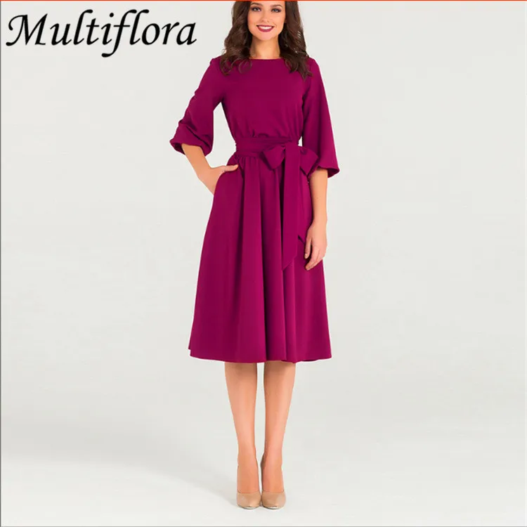 Multiflora осеннее винтажное женское платье трапециевидной формы с рукавом фонариком