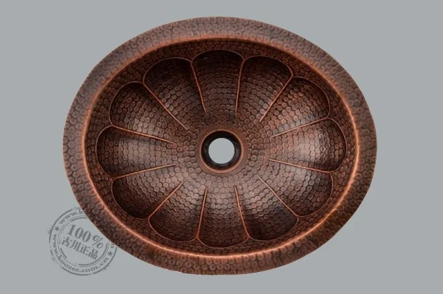

All copper basin artistic stage retro handmade elliptic bathroom sink