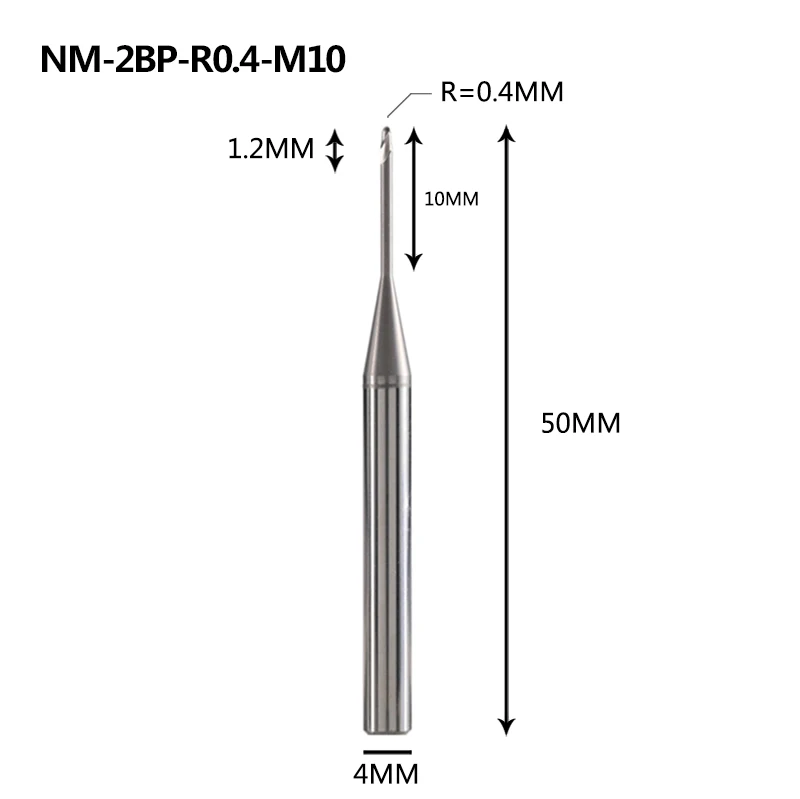 NM-2BP-R0.4-M10 NM-2BP, Вольфрамовая сталь, 2 флейты, круглый нос, длинная шея, с покрытием, Концевая фреза, Фрезерный резак, режущие инструменты для меди и алюминиевого сплава - Длина режущей кромки: NM-2BP-R0.4-M10