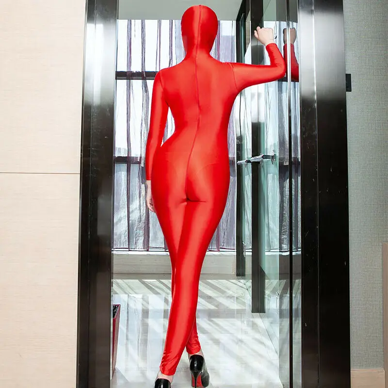 Женский костюм Zentai из лайкры с открытыми глазами, с открытым носом, 2 варианта застежки-молнии, костюм из спандекса, нарядный костюм, комбинезон, комбинезон