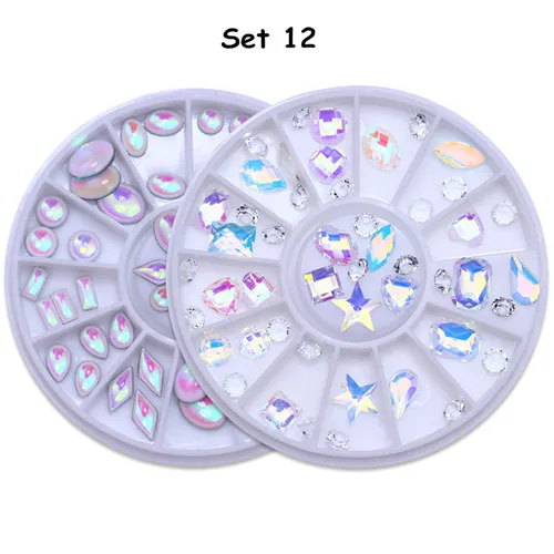 Set 12 2 коробки, Стразы для ногтей, бусинки, заклепки, 3D украшения для ногтей, маникюрный декор, набор для украшения ногтей - Цвет: Set 12