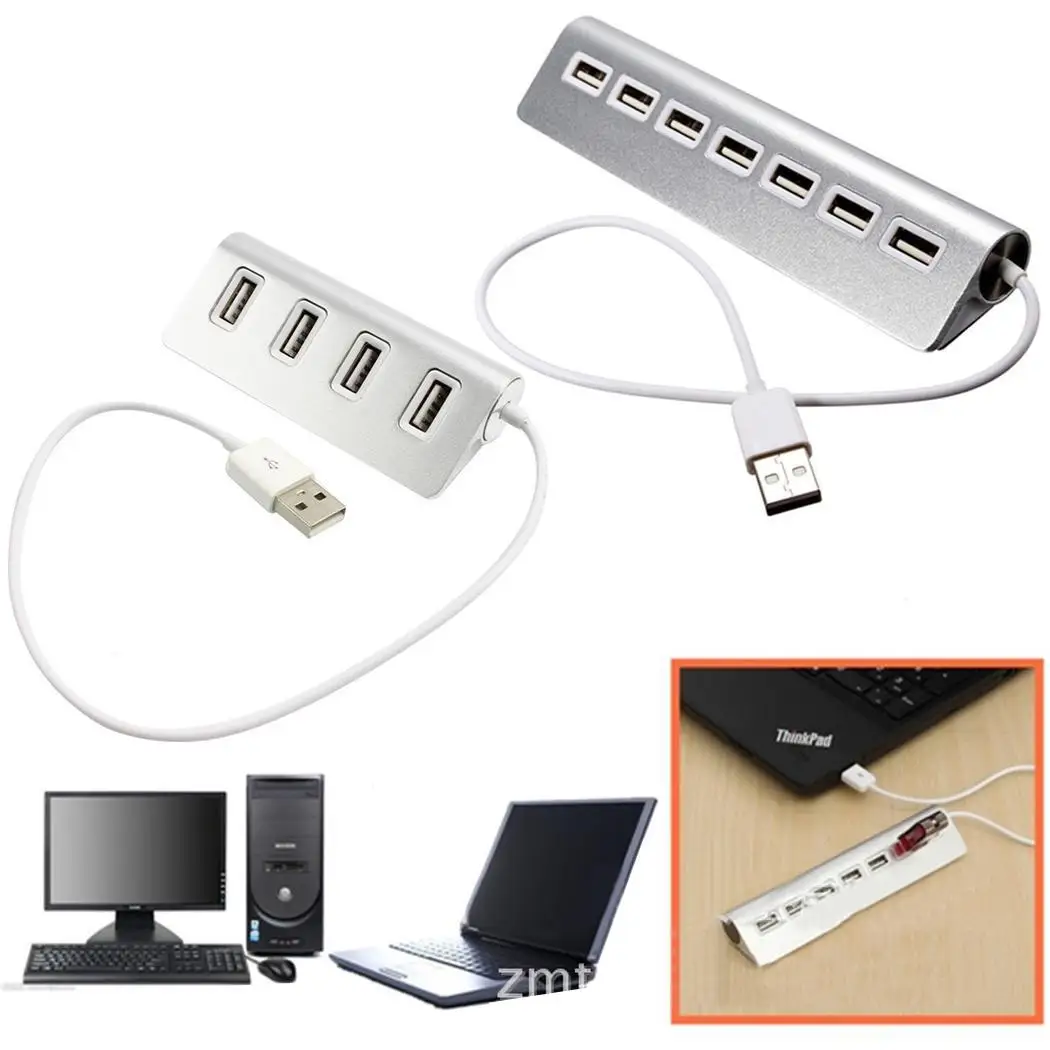 Алюминий сплав 4/7 Порты USB 2 0 концентратор 480 Мбит/с высокой серебро Скорость