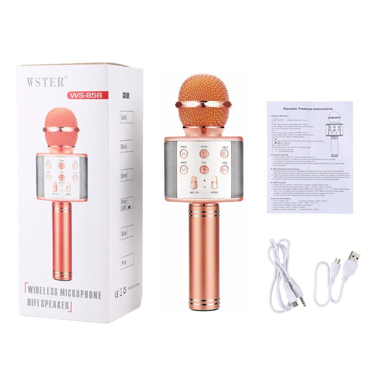 Portable WS858 Wireless Karaoke Microphone Bluetooth Radio Speaker Record KTV Music Player Singing | Электроника
