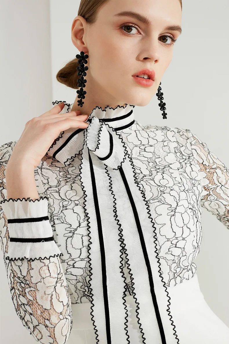 WREEIMA 2018 Spring Summer Women's Fashion Slim Lace Patchwork Long Sleeve Elegant Dress Ladies Hollow Out Sashes MN703 | Женская