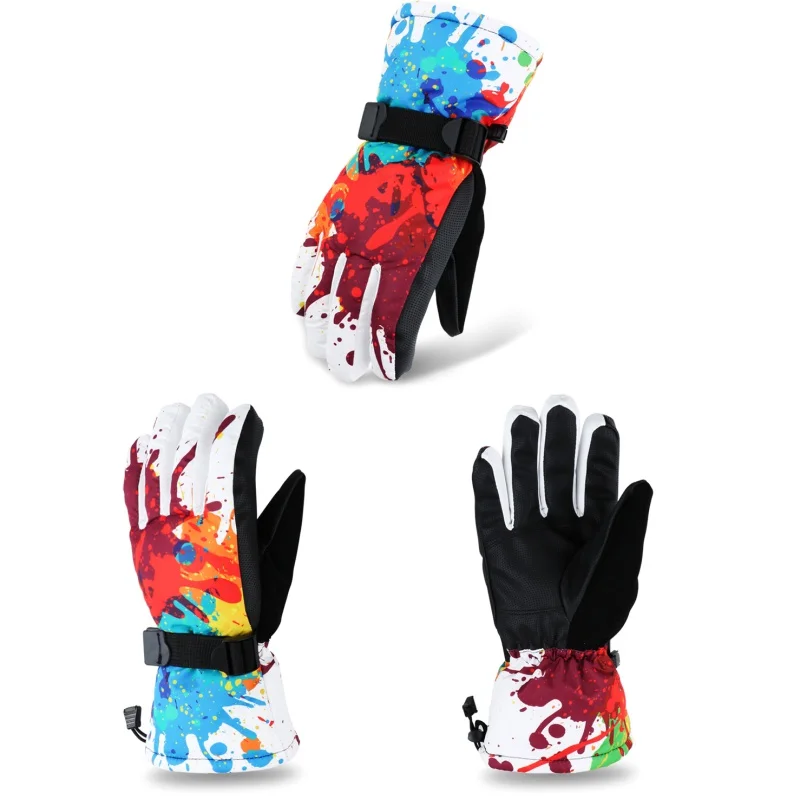 

Thickened Waterproof Ski Gloves Windproof Plus Velvet Mountaineering Gloves Print Shape Outdoor Sports Snow Motorcycle New CZ