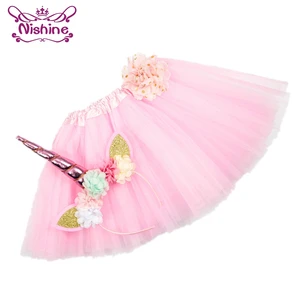 Платье-пачка Nishine для девочек, комплект с головной повязкой в виде рога единорога, реквизит для фотосессии, детское платье, одежда принцессы