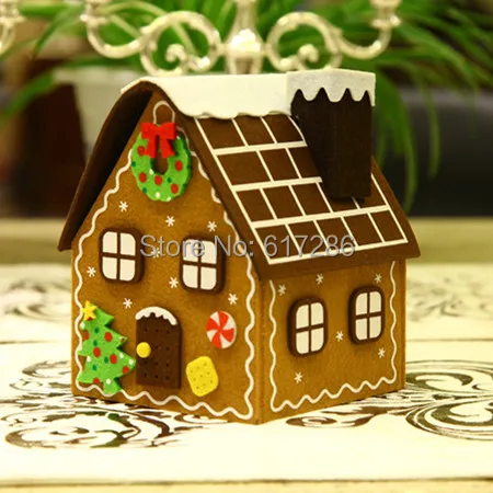 

Free shipping! 1pc Christmas gingerbread house felt brown house candy bag christmas gift decoration