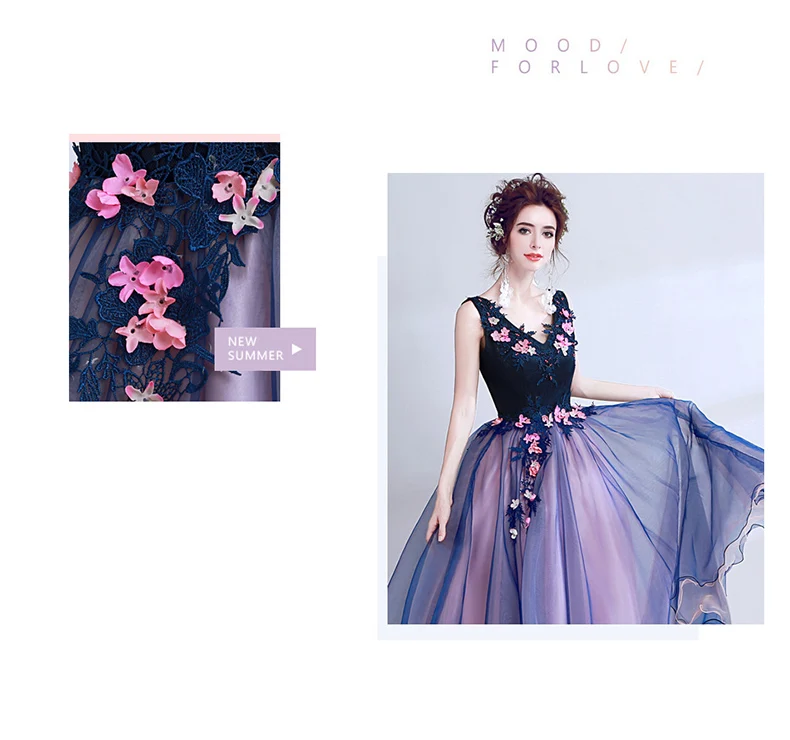 Robe de soiree, кружевное платье с v-образным вырезом, без рукавов, с бисером, синее, роскошное, элегантное, длинное, вечернее платье, знаменитые Аппликации, цветы, вечерние, торжественное платье