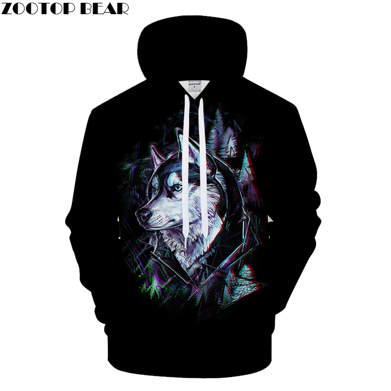 

2018 New Arrival Hoodies Wolf Animal Prints Mens Hoody Sweatshirt Harajuku Streetwear Pullover Drop Ship ZOOTOP BEAR