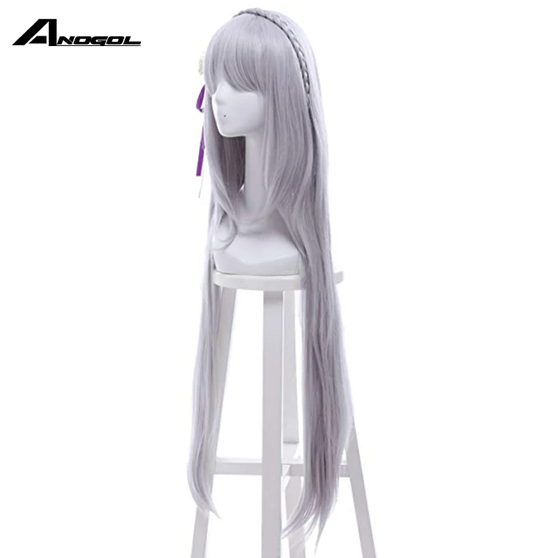 Anogol Emilia Re Zero Kara Hajimeru Isekai Seikatsu Серебряный серый длинный прямой синтетический парик