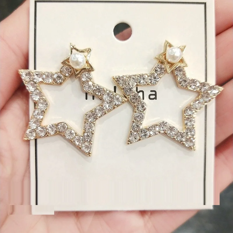 Корейские женские Super Star Crystal серьги флэш Серьги темперамент двойной пентаграммы кулон Серьги для женщин fsb490
