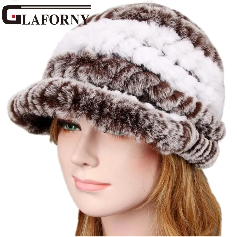 Glaforny зимняя женская шапка из натурального меха кролика рекс с цветком лисы