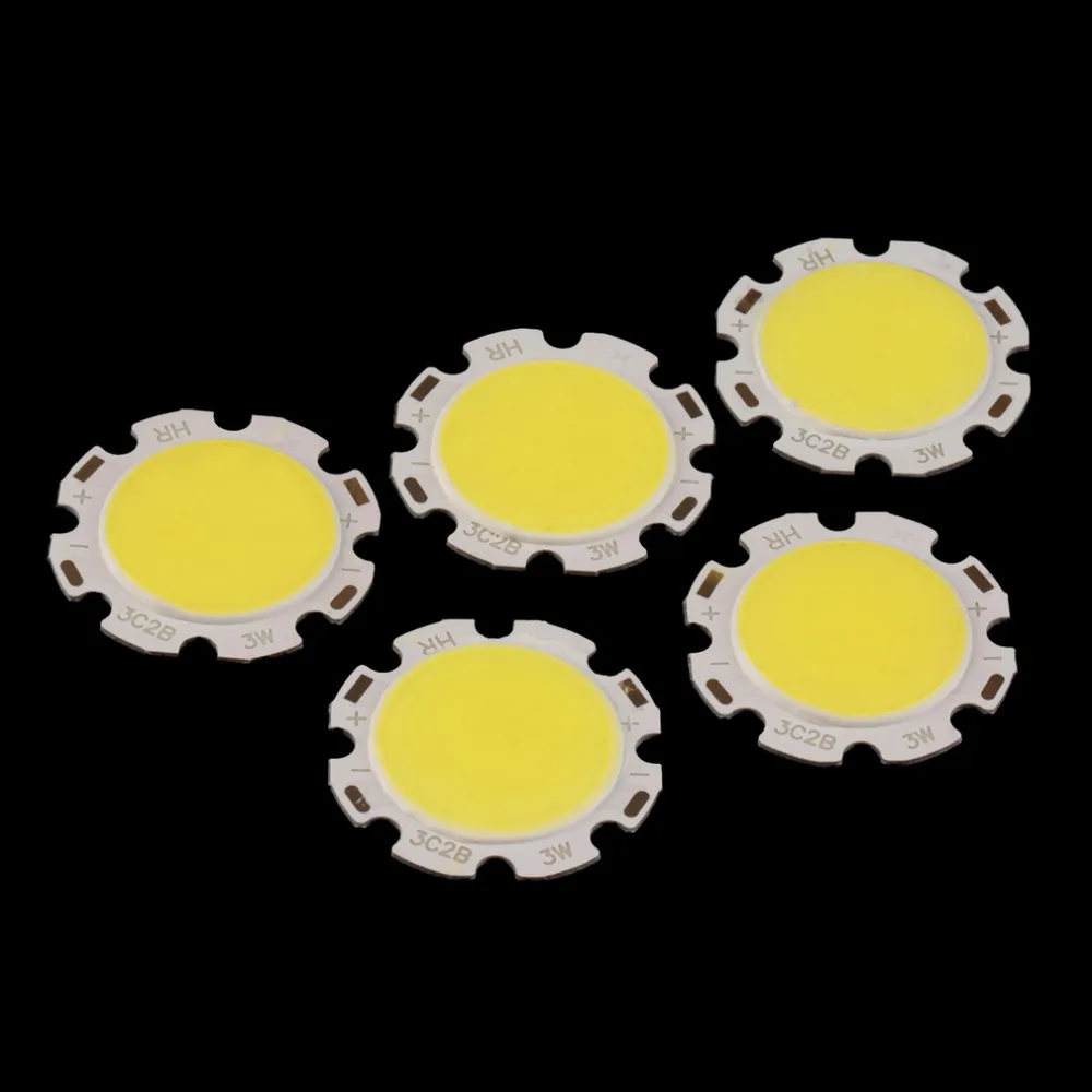 

Worldwide Store 5pcs/lot Pure White Round COB Super Bright LED SMD Chip Light Lamp Bulb DC 9-12V 3W