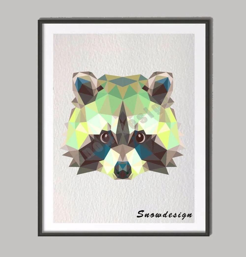 Поли Современная Геометрическая Картина на холсте енот животные настенный