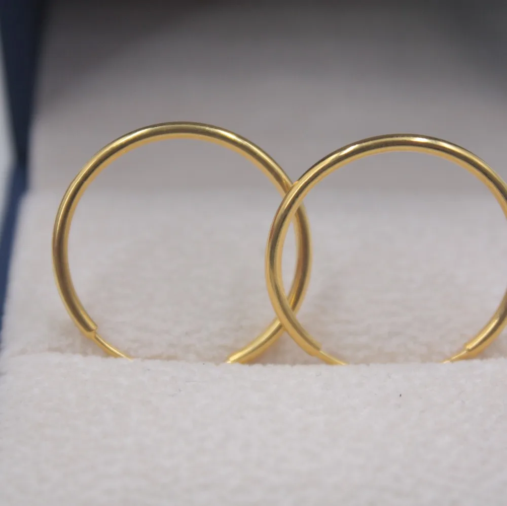 Настоящий 18 К желтое золото большой набор серег-колец AU750 Гладкий Модный женский подарок милые серьги 1,8-2,0 г повседневные ювелирные изделия лучший подарок