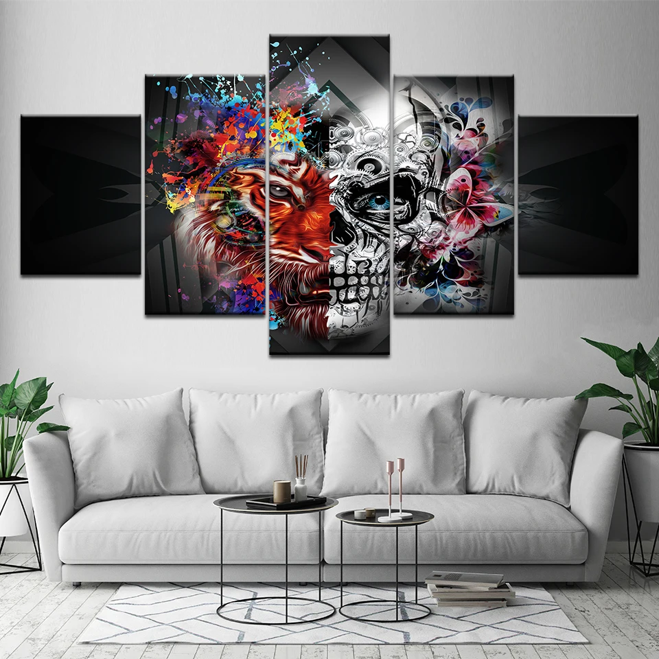 

Canvas Painting Abstract art skull with flowers 5 Pieces Wall Art Painting Modular Wallpapers Poster Print Home Decor
