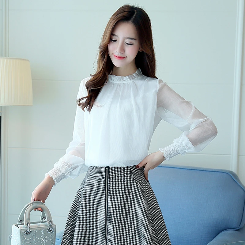 2019 Лето Осень Женщины Черные Шифон Блузки Корейские Рубашки Сексуальные Кимоно